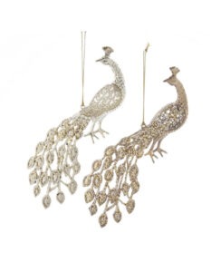 Set 2 ornamente păuni aurii 17cm