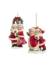 Set 2 ornamente Moș Crăciun și Doamna Crăciun 10cm