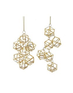 Set 2 ornamente metalice aurii cu diamante 13cm