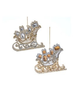 Set 2 ornamente sanie cristale auriu si argintiu 9cm