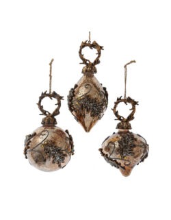 Set 3 globuri de sticlă pădure 17cm