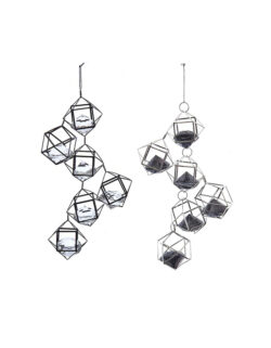 Set 2 ornamente metalice cu diamante argintiu și negru 13cm