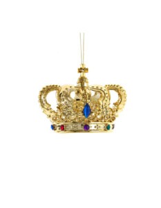Ornament coroană auriu cu cristale colorate 9cm