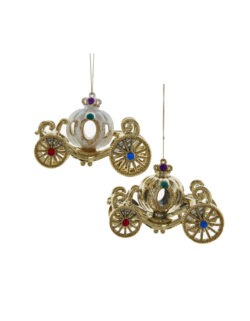 Set 2 ornamente caleașcă alb și auriu cu cristale 8cm