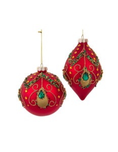 Set 2 globuri de sticlă roșii cu ștrasuri 100mm